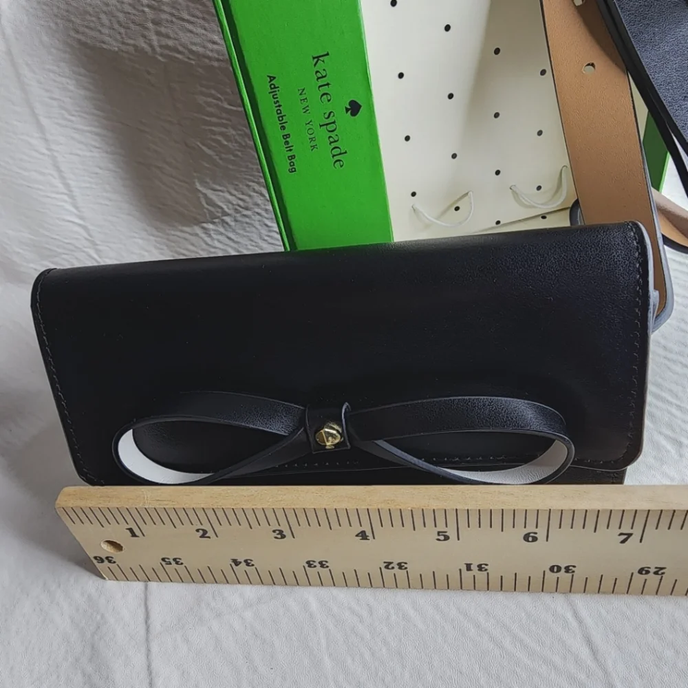 Kate Spade Adjustable Belt Bag Black Genuine Leather Bow Front Size S/M NEW